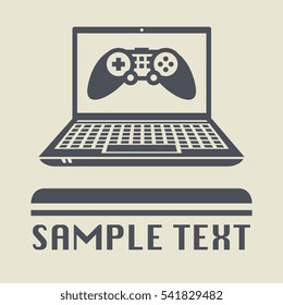 Laptop or notebook computer with Game controller icon or sign, vector illustration