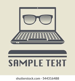 Laptop or notebook computer with Glasses icon or sign, vector illustration