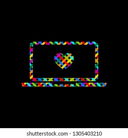 Laptop or notebook computer with heart on screen. Simple icon
