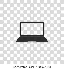 Laptop or notebook computer icon. Black symbol on transparency grid