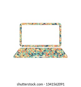 Laptop or notebook computer icon. Colored mosaic with polygons