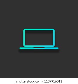 Laptop or notebook computer icon. Colorful logo concept with soft shadow on dark background. Icon color of azure ocean