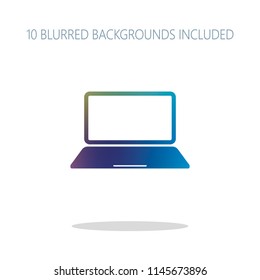Laptop or notebook computer icon. Colorful logo concept with simple shadow on white. 10 different blurred backgrounds included