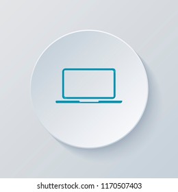 Laptop or notebook computer icon. Cut circle with gray and blue layers. Paper style