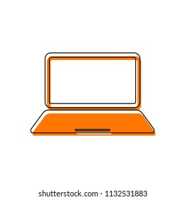 Laptop or notebook computer icon. Isolated icon consisting of black thin contour and orange moved filling on different layers. White background