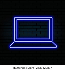 Notebook- oder Notebook-Computersymbol Neonstil. Helle Dekoration Symbol. Helles elektrisches Symbol.blau.