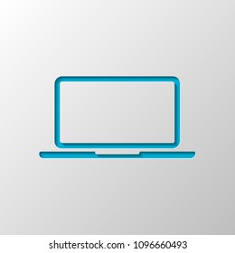 Laptop or notebook computer icon. Paper design. Cutted symbol with shadow