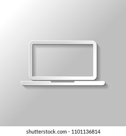 Laptop or notebook computer icon. Paper style with shadow on gray background