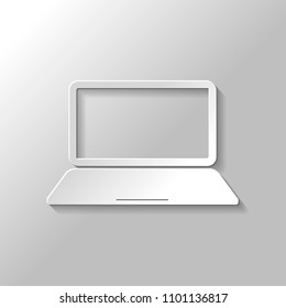 Laptop or notebook computer icon. Paper style with shadow on gray background