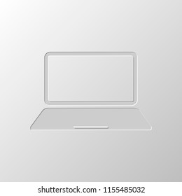 Laptop or notebook computer icon. Paper design. Cutted symbol. Pitted style