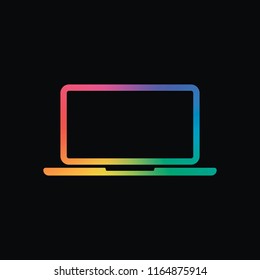 Laptop or notebook computer icon. Rainbow color and dark background
