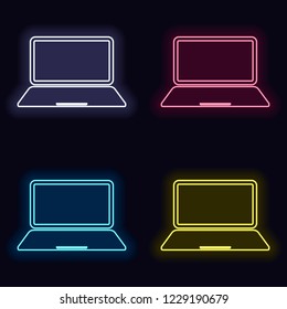 Laptop or notebook computer icon. Set of neon sign. Casino style on dark background. Seamless pattern