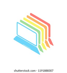 Laptop or notebook computer icon. Stack of colorful isometric icons on white background