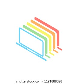 Laptop or notebook computer icon. Stack of colorful isometric icons on white background
