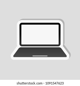 Laptop or notebook computer icon. Sticker style with white border and simple shadow on gray background