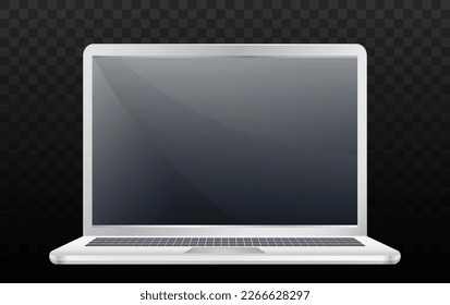 Laptop notebook computer isolated on dark grid background. Graphic vector