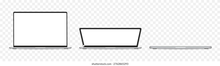 Laptop Notebook Computer Lid Opening Stages Vector Illustration – Open Close Sequence, Modern Screen Animation Mockup Set