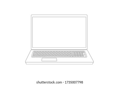 Laptop Notebook Computer, Line Art. Display On White Background.