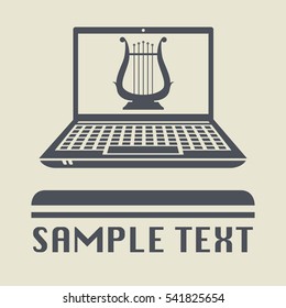 Laptop or notebook computer with Lyre icon or sign, vector illustration