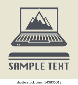 Laptop or notebook computer with Mountain icon or sign, vector illustration