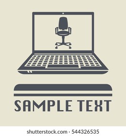Laptop or notebook computer with Office chair icon or sign, vector illustration