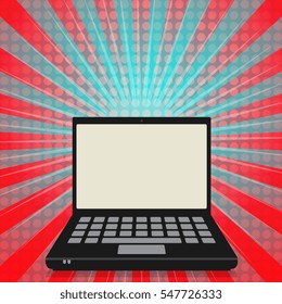 Laptop or notebook computer on abstract color background, business concept with empty screen, vector illustration