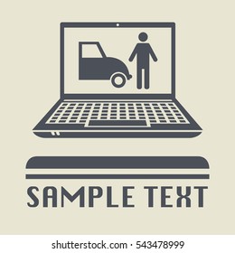 Laptop or notebook computer with Parking or Car Shop icon or sign, vector illustration