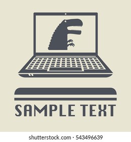 Laptop or notebook computer with Raptor or predator icon or sign, vector illustration
