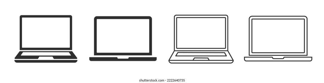 Laptop or notebook computer screen. Set of laptops in different style. PC in trendy flat style isolated on white background. Vector illustration.
