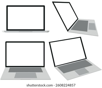 Laptop or notebook computer at various angles, technology design element