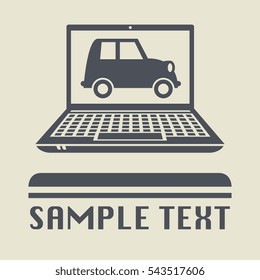 Laptop or notebook computer with Vintage car icon or sign, vector illustration