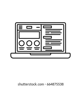 Laptop or notebook computer with website flat icon. Isolated vector lined illustration for web or app design.