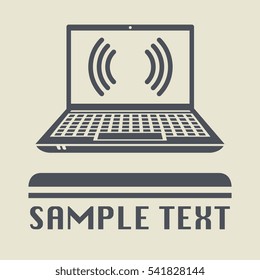 Laptop or notebook computer with wireless icon or sign, vector illustration
