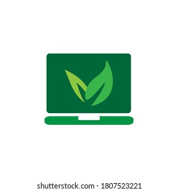 Laptop  notebook of green ecology icon set flat design 