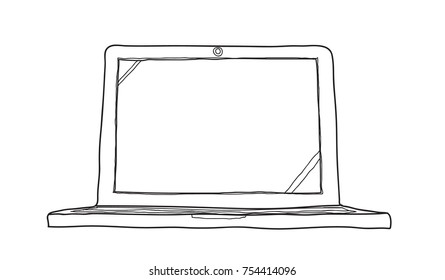 laptop notebook hand drawn cute vector line art illustration