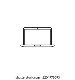 Portátil, icono del bloc de notas en el estilo de línea, aislado en el fondo blanco