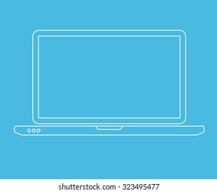 Laptop or notebook outline icon isolated on blue background