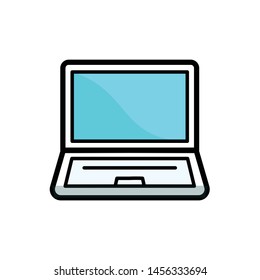 Laptop notebook pc colored screen icon, simple outline drawing. Editable stroke flat style trend modern logo line art design isolated on white background.