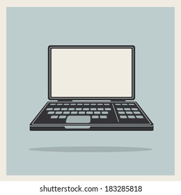 Laptop notebook personal computer on Blue Retro Background vintage icon Vector
