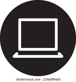 Laptop, notebook, screen icon or illustration vector graphic with fill style, rounded, circle, black, white. suitable for ui, ux, web, logo and business.