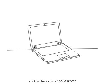 Portátil o portátil en una sola ilustración de contorno. Dibujo de arte lineal continuo de Notebook.