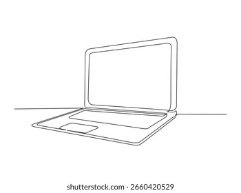 Portátil o portátil en una sola ilustración de contorno. Dibujo de arte lineal continuo de Notebook.