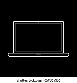 Laptop notebook white out lines on black background. Laptop notebook tablet vector eps10.
