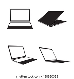 laptop notebooks icons set: modern, black silhouette