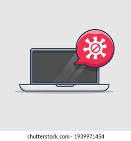 laptop notification bubble illustration design attack malware virus. flat cartoon style