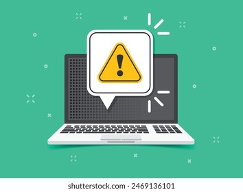 Laptop notification icon in flat style. Computer vector illustration on isolated background. Reminder message sign business concept.