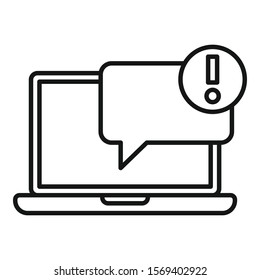 Laptop notification icon. Outline laptop notification vector icon for web design isolated on white background