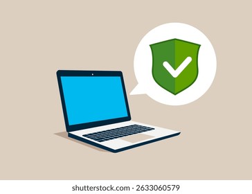 Laptop offers and speaking about insurance coverage. Flat vector illustration