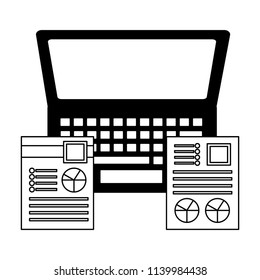 laptop office documents graphs report business