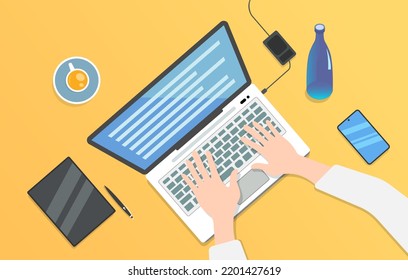 Portátil Office Workspace Ilustración Lápiz de Tablet Pág Tipo Fondo Moderno